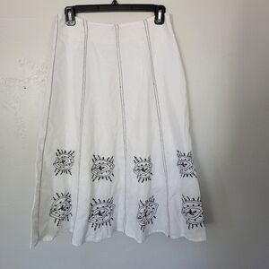 Moa Collection Medium White Midi Skirt Black Stitching Third Eye Print